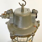 Grey Industrial Cast Iron Cage Pendant Light, 1960s