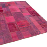Hand-knotted turkish vintage 180 cm x 236 cm pink patchwork carpet