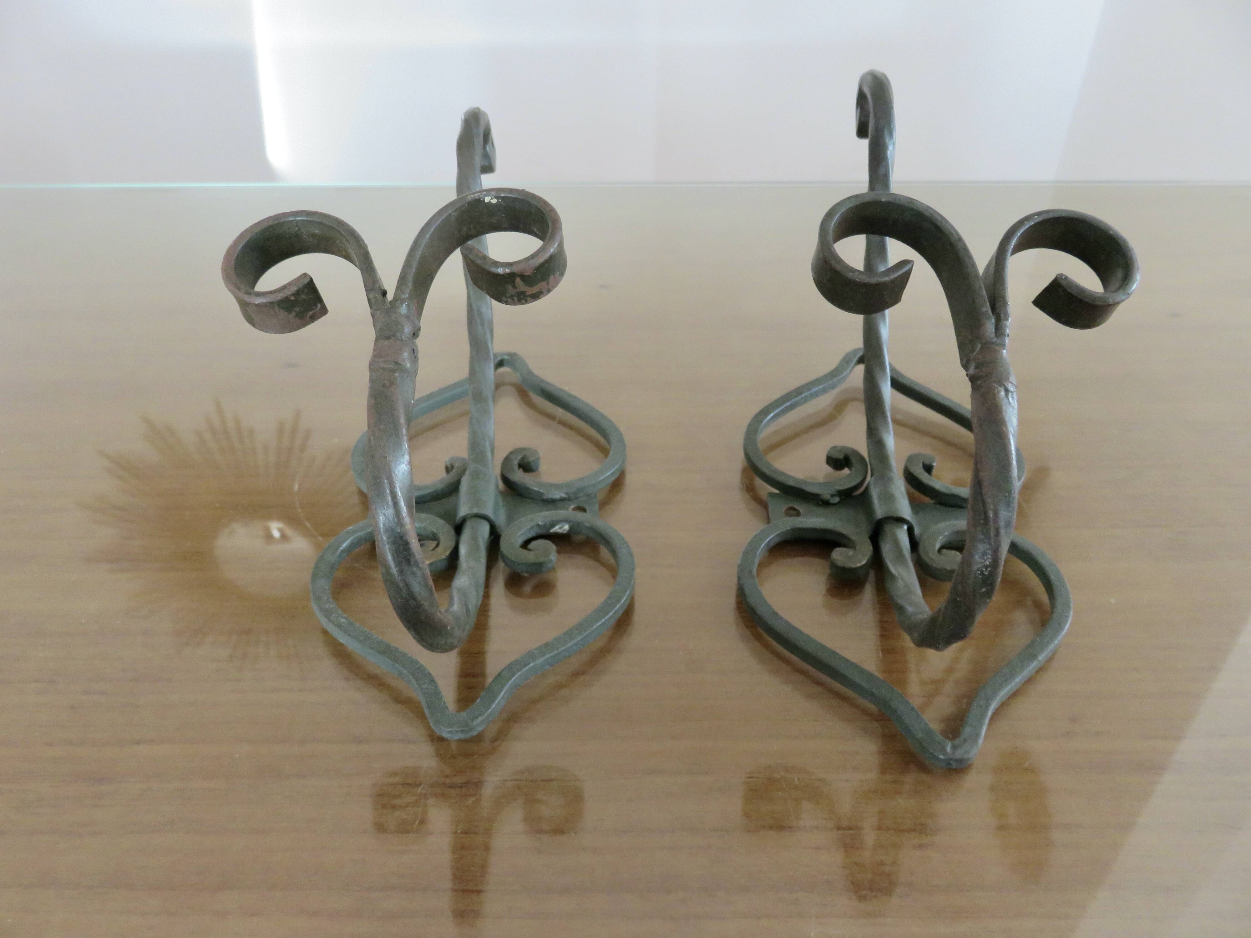 Pair of green lacquered wrought iron wall hooks, art deco, 1930s 40s