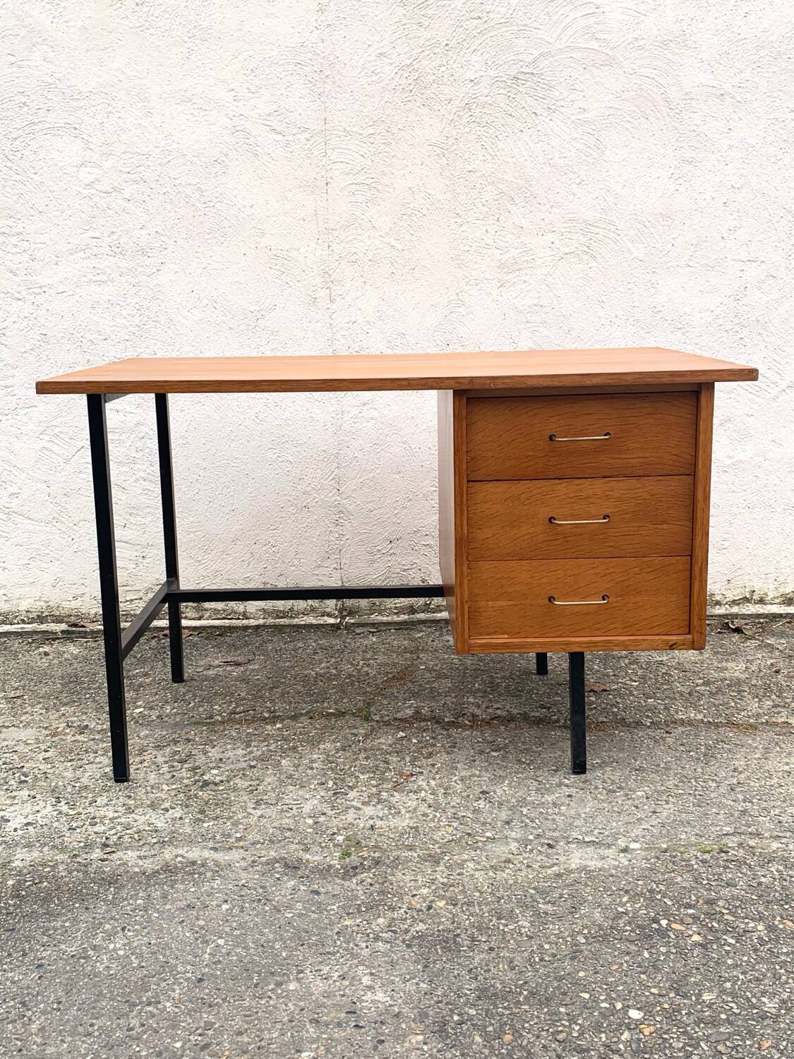 Vintage modernist desk in wood and metal