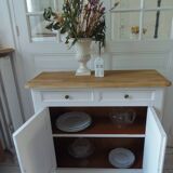 Small Louis Philippe sideboard of beautiful craftsmanship re-enchanted in pearl gray.