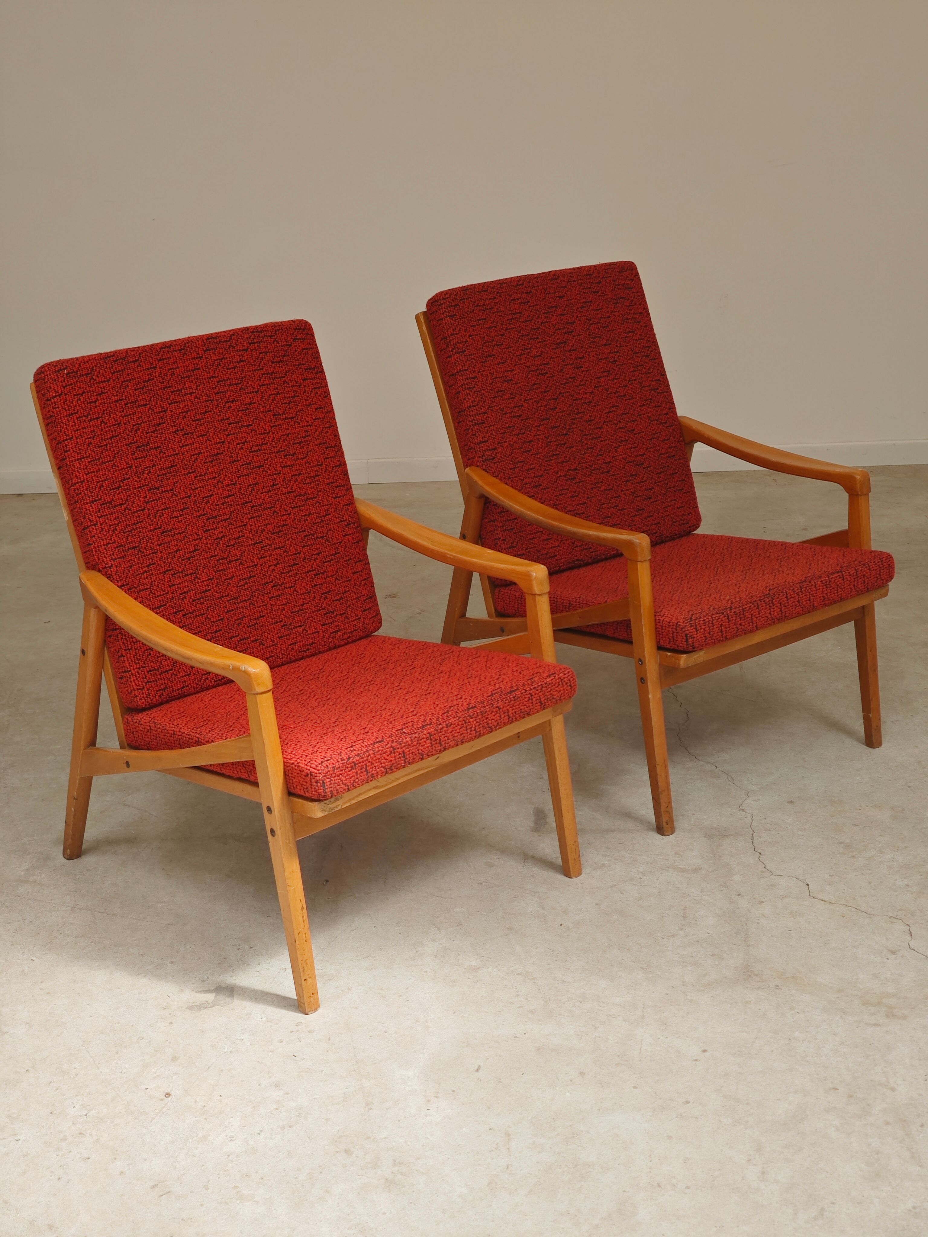 Pair of Jiri Jiroutek red armchairs by Intérier Praha