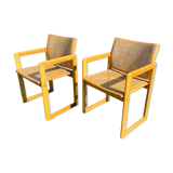 Pair of vintage armchairs wood and Scandinavian cannage