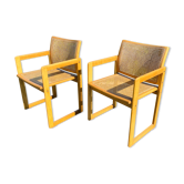 Pair of vintage armchairs wood and Scandinavian cannage