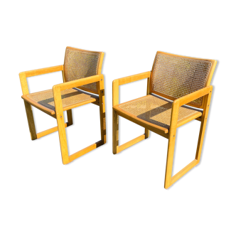 Pair of vintage armchairs wood and Scandinavian cannage