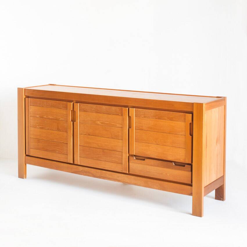 Vintage sideboard in elm wood. Edition by Simat. France 1970s.