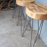 3 tabourets haut de bar metal et bois massif