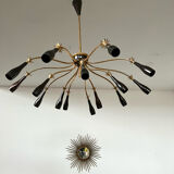 Old spider chandelier Italian metal, vintage Sputnik lamp 15 lights