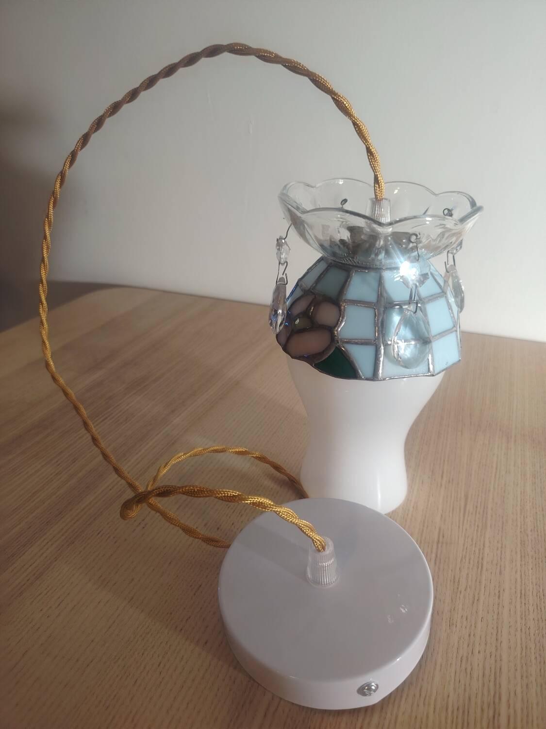 Crowned opaline stained glass and tassels