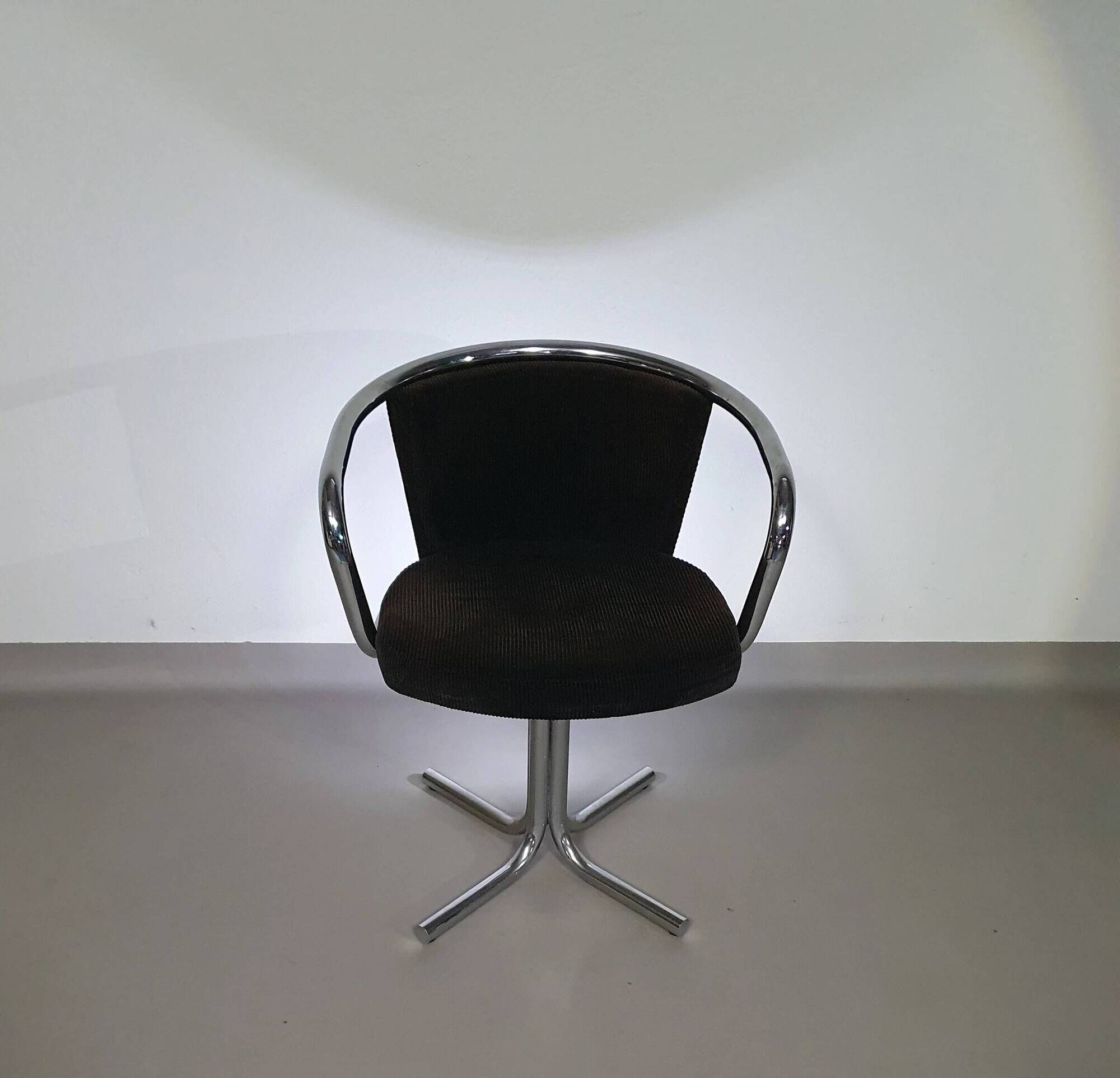 3 x mid-century tube frame chairs (swivel) corduroy upholstery