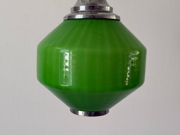 Suspension en verre vert et cadre chromé, années 1960, Allemagne