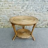 Rattan coffee table, tripod, with double top, 1960s