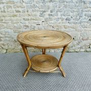 Rattan coffee table, tripod, with double top, 1960s
