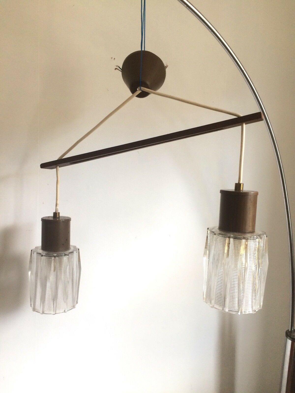 Hanging style boomerang scandinavian wood and crystal design 60s