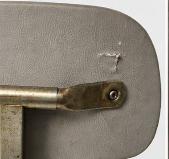 Title Vintage adjustable workshop chair – patinated metal & grey faux leather