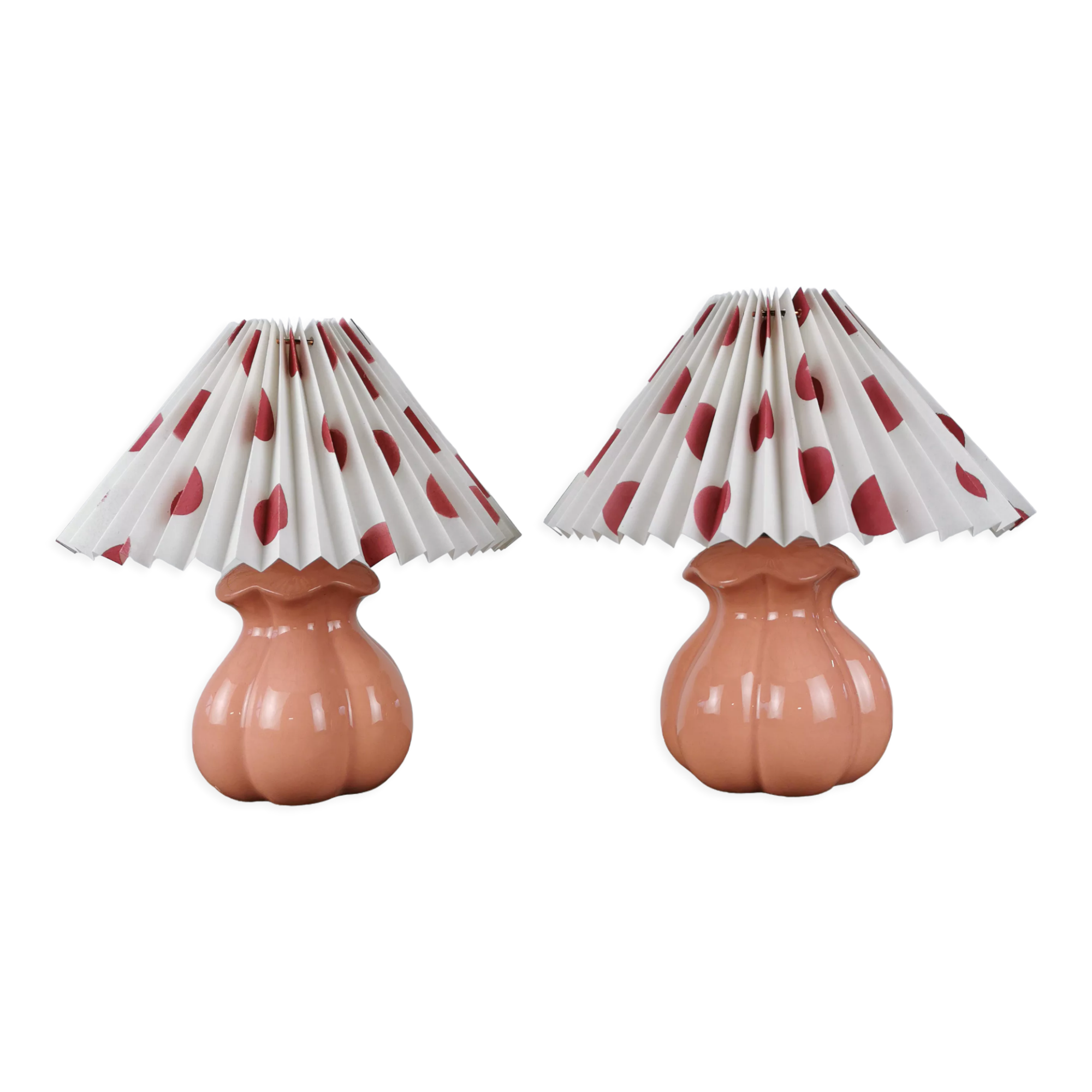 Pair of pink lamps with pleated shades