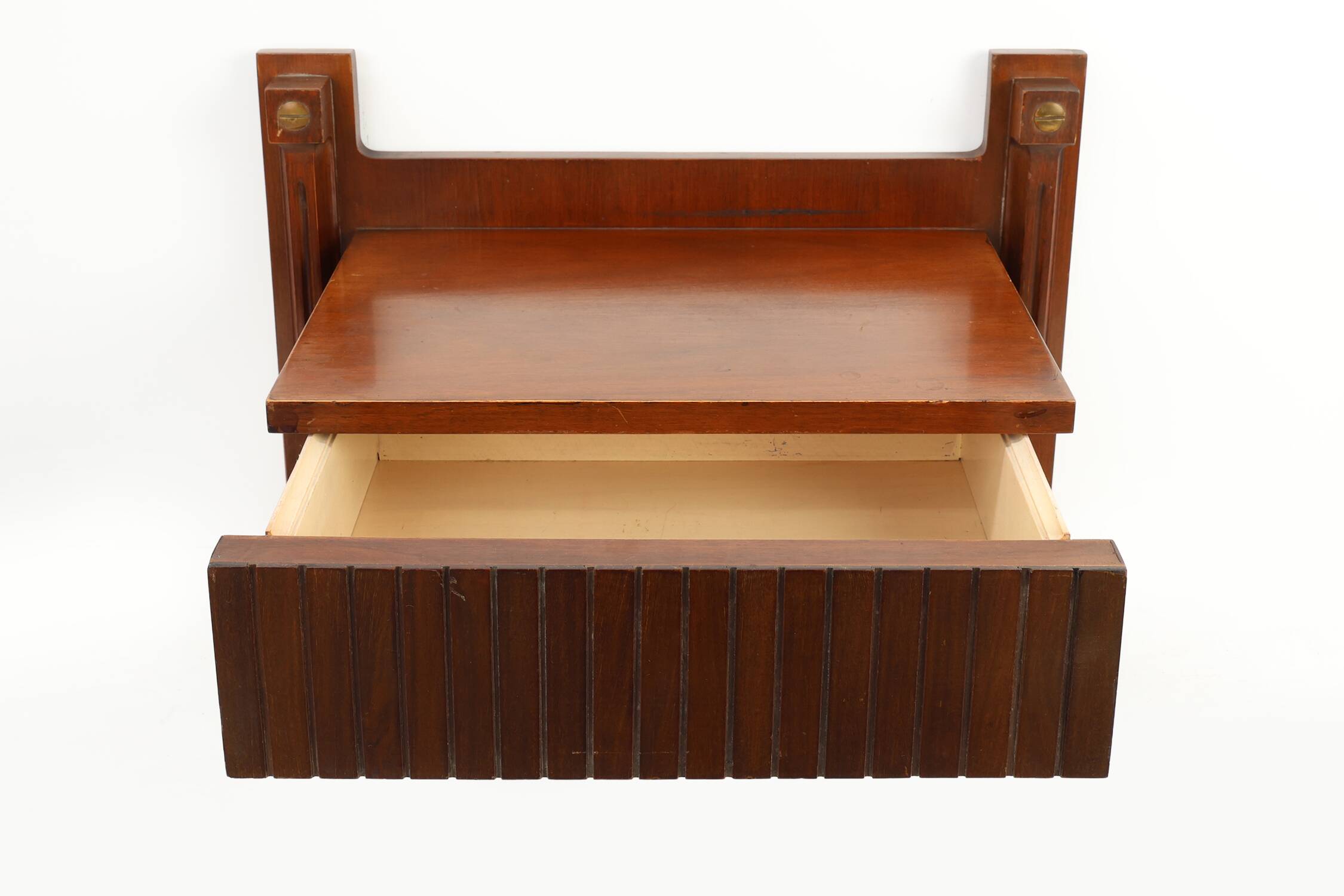 Mid-century Wall-mounted console in wood with brass details, Italy 1960s