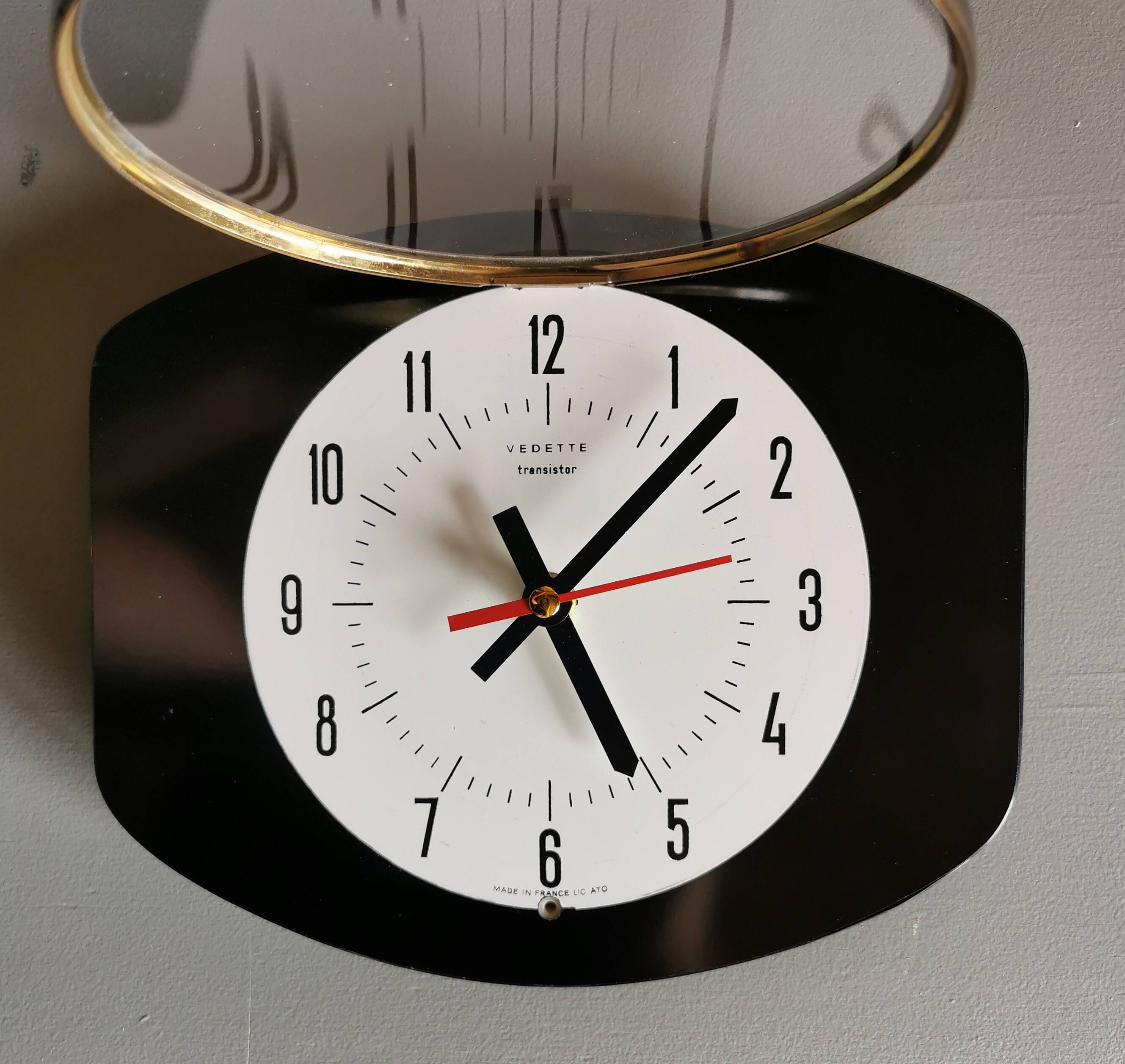 Vintage formica clock rectangular silent wall clock "Black star"