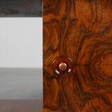 Belgian Art Deco Cabinet in Burl Veneer with Marble and Glass, circa 1930