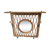 Coat hook and mirror in rattan