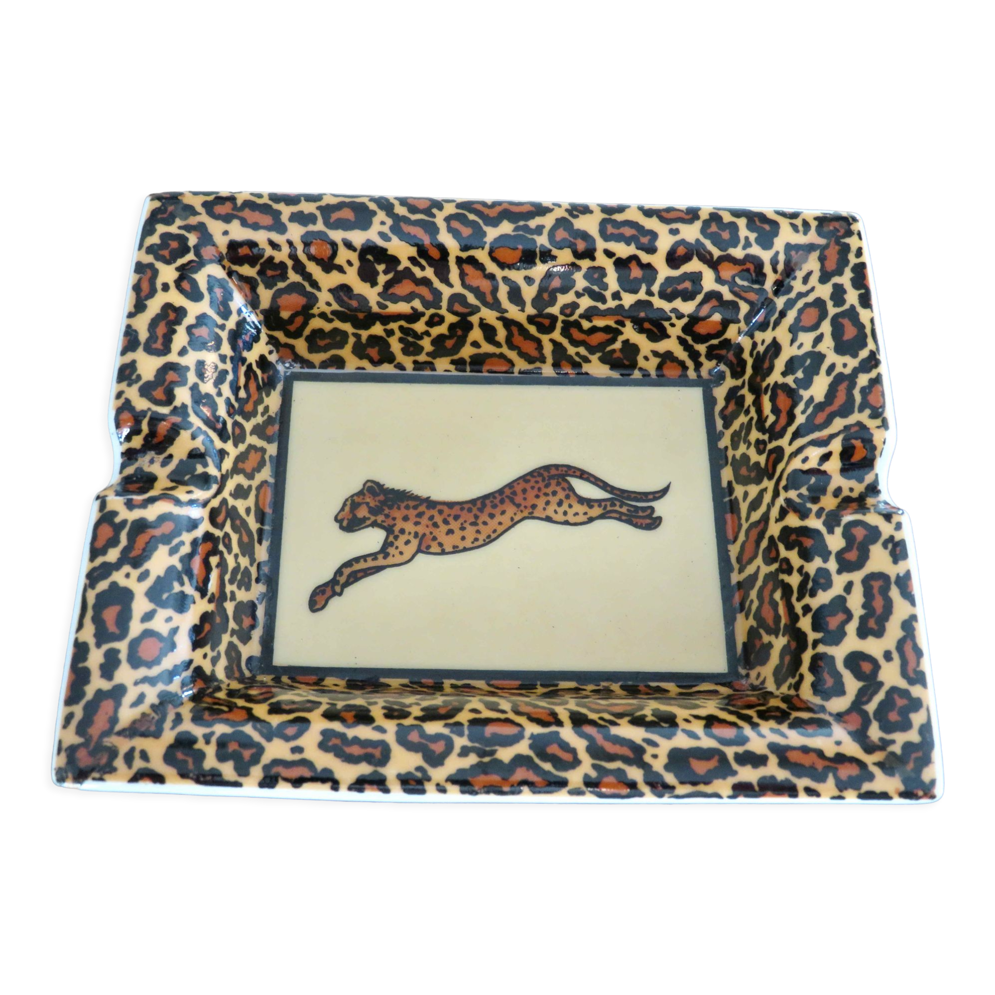Porcelain leopard ashtray 70s 80s