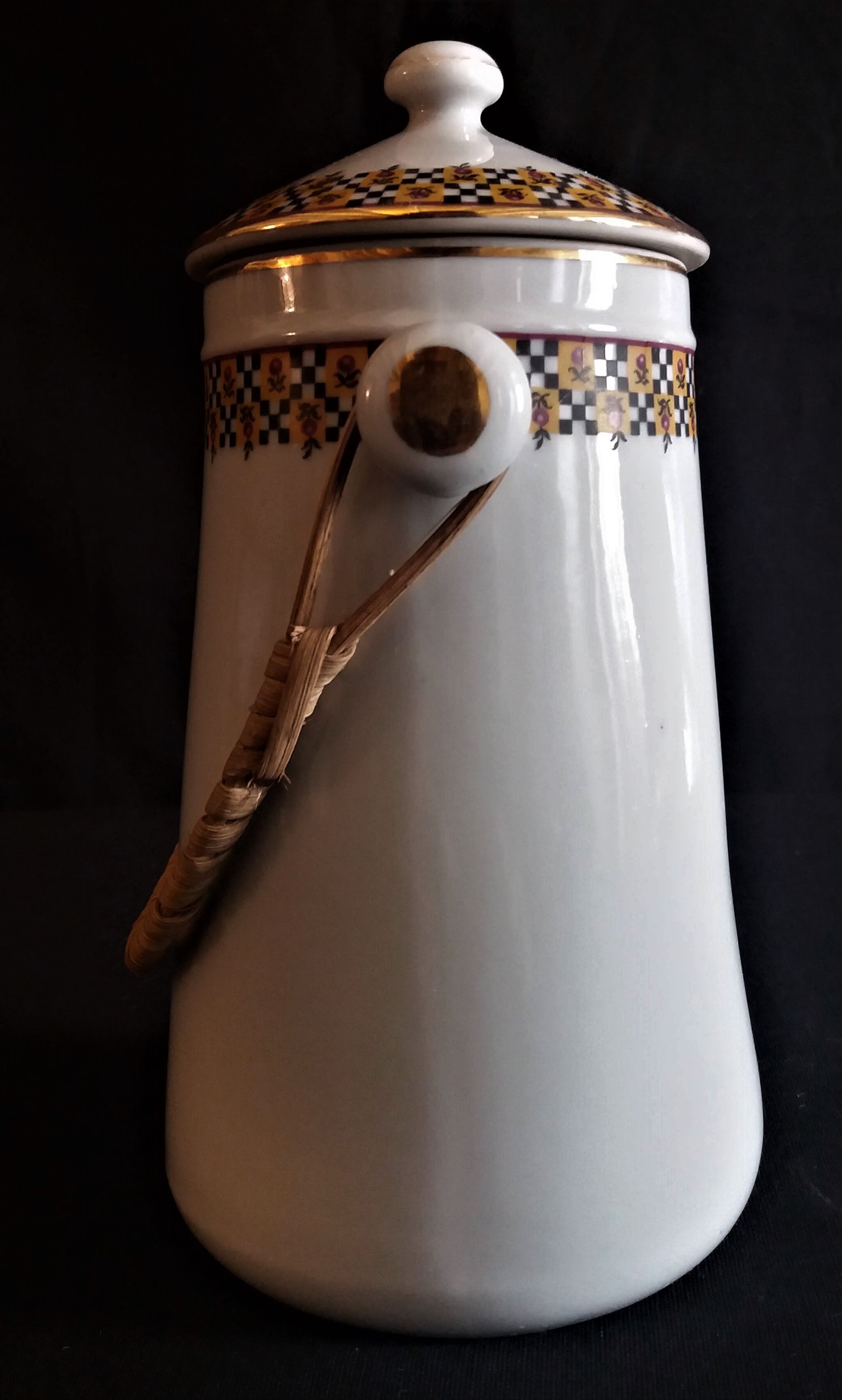 Vintage porcelain milk pot rattan handle
