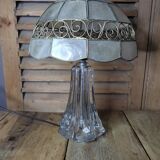 Original bedside desk lamp Crystal base Lampshade mother-of-pearl old