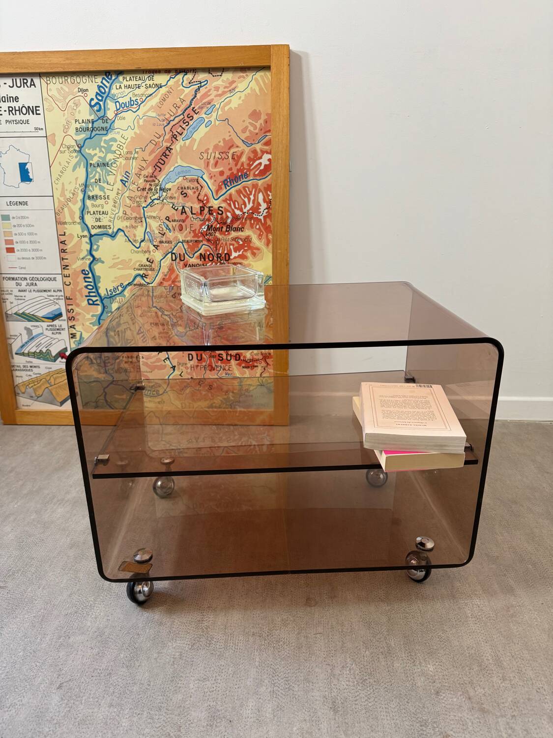Smoked Plexiglas coffee table by Michel Dumas