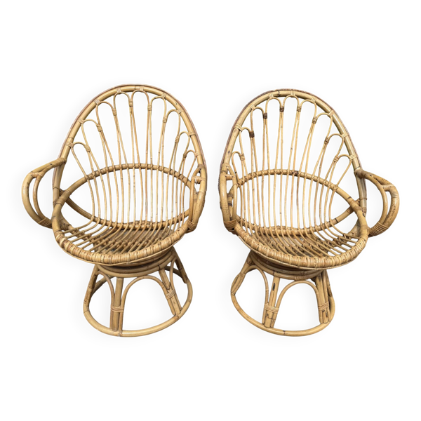 Fauteuils Œufs en rotin des années 60 France