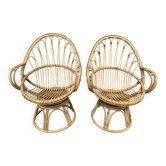 Fauteuils Œufs en rotin des années 60 France