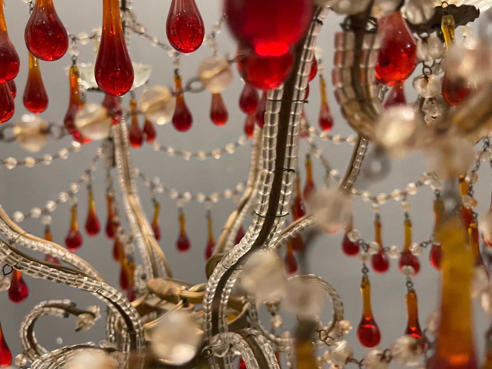 Vintage italian murano glass crystal macaroni beaded chandelier, 1950s
