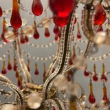 Vintage italian murano glass crystal macaroni beaded chandelier, 1950s