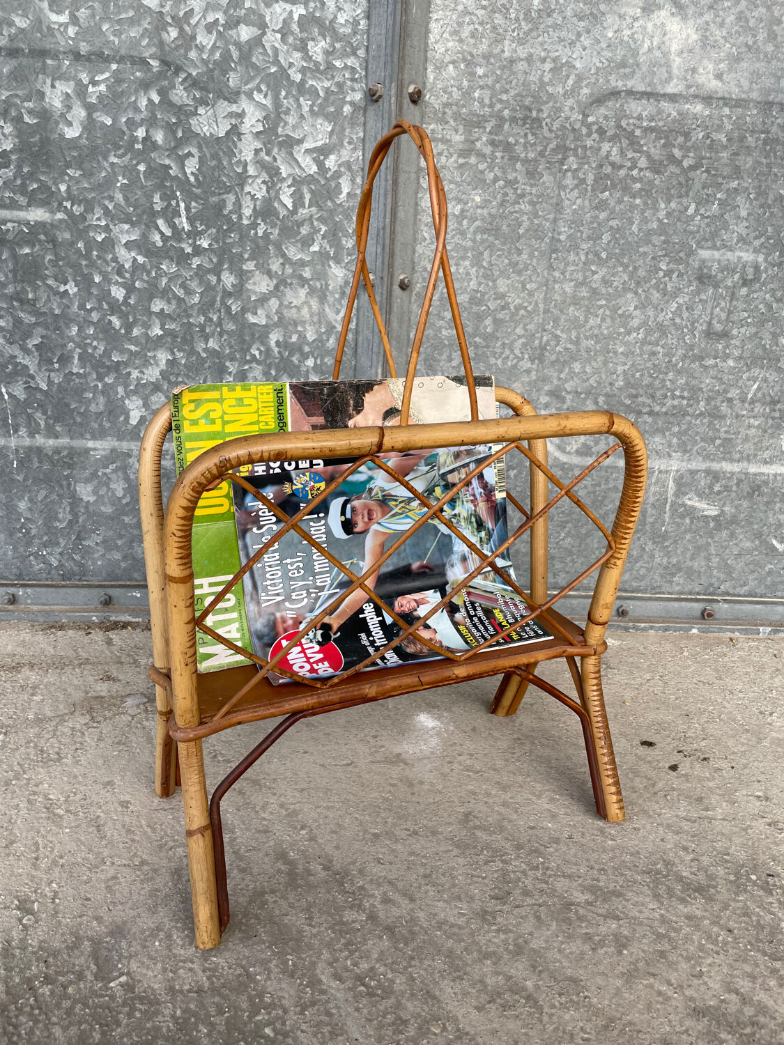 Vintage rattan magazine rack