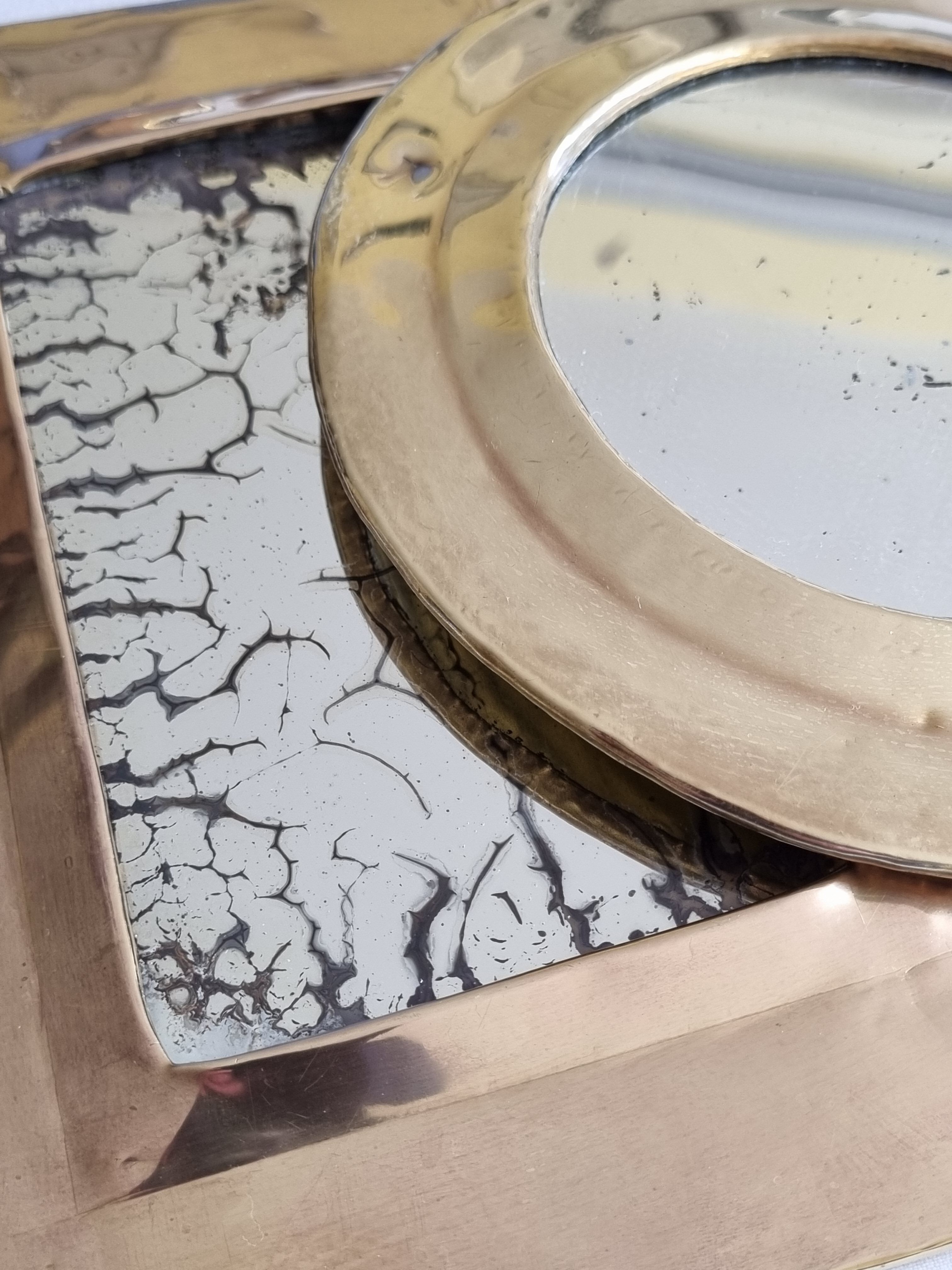 Set of two old Moroccan brass mirrors, 22 cm