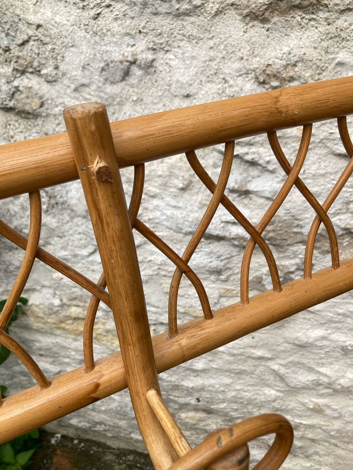 Vintage rattan wall coat rack