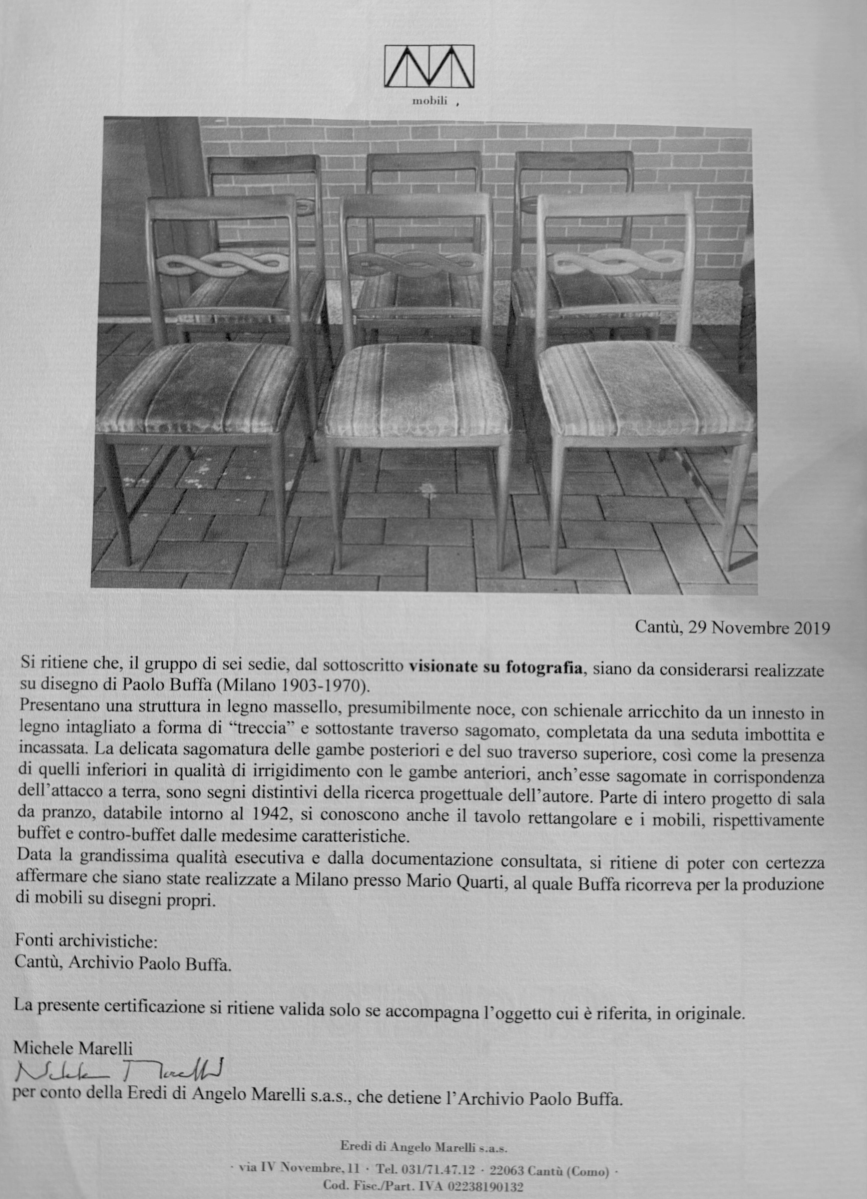 Chairs, set of 6 Paolo Buffa chairs by Mario Quarti