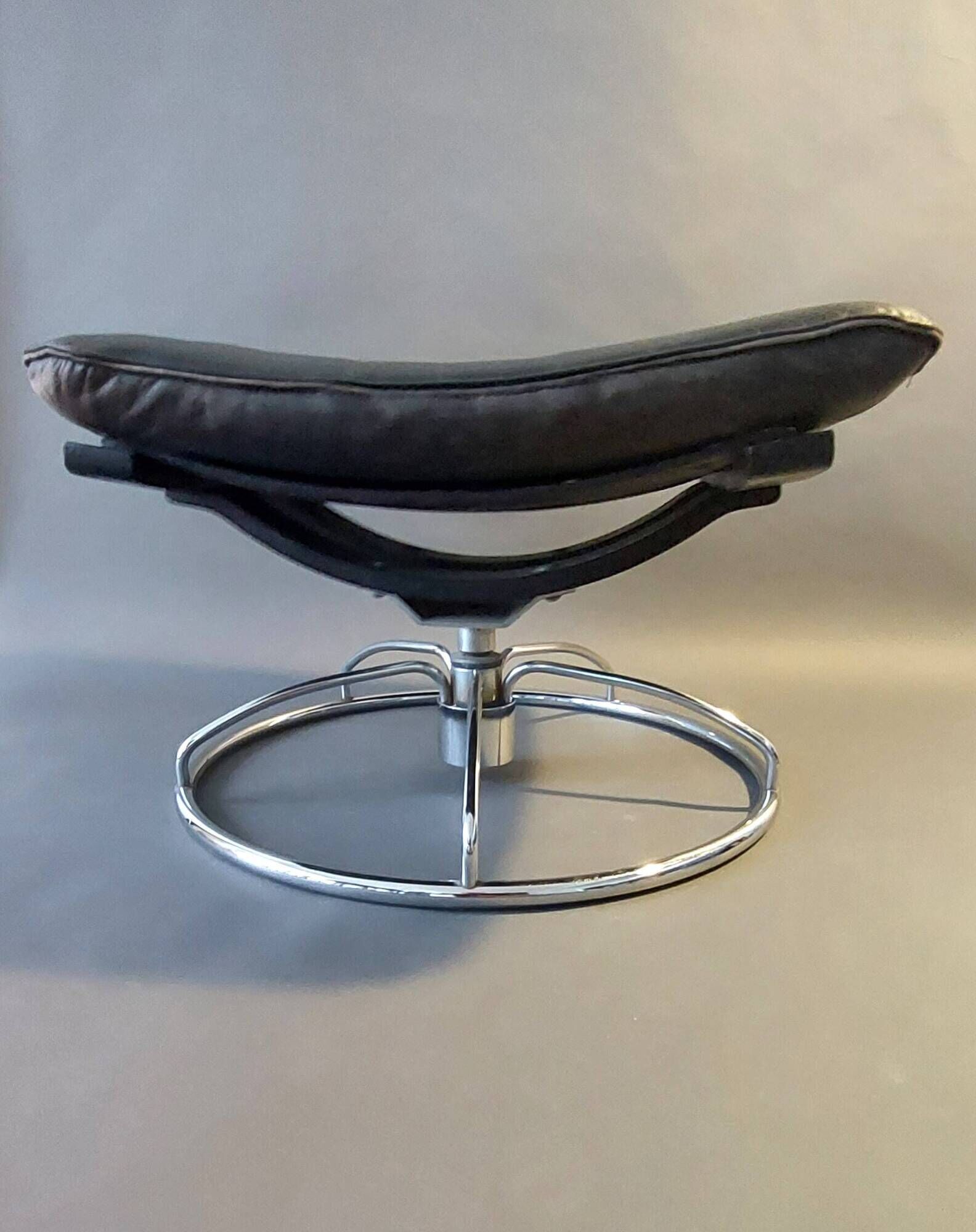 Vintage black leather ottoman by Ake Fribytter for Nelo Möbel, Sweden 1970s.