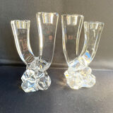 Cristallerie de Vannes le Châtel - Pair of torch candle holders - Cristal signé