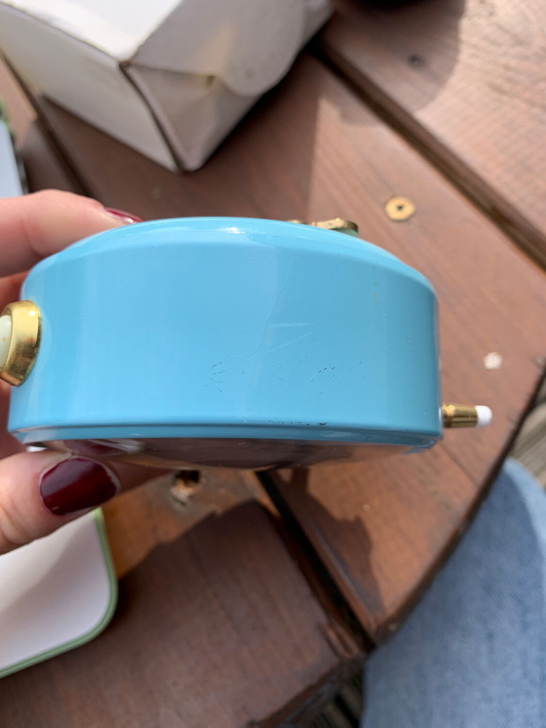 Vintage mechanical alarm clock sky blue Jaz