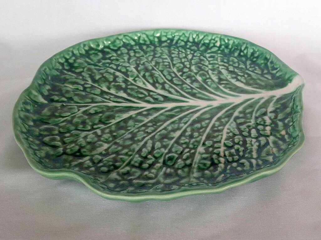 Majolica cabbage dish leaf green ceramic plate marked secla portugal