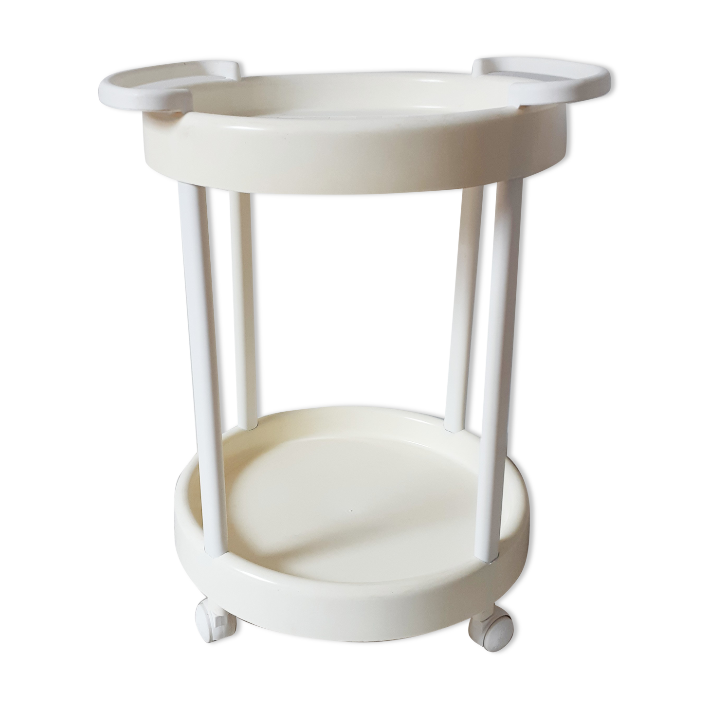 Vintage bar table, white plastic, round table, 70s, Simo, made in Italy