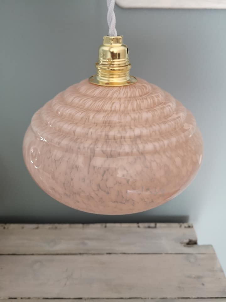 Lamp/suspension/walkman in pink clichy glass