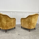 Pair of yellow velvet armchairs from the 1970s