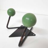 Coat rack V hooks balls green wood