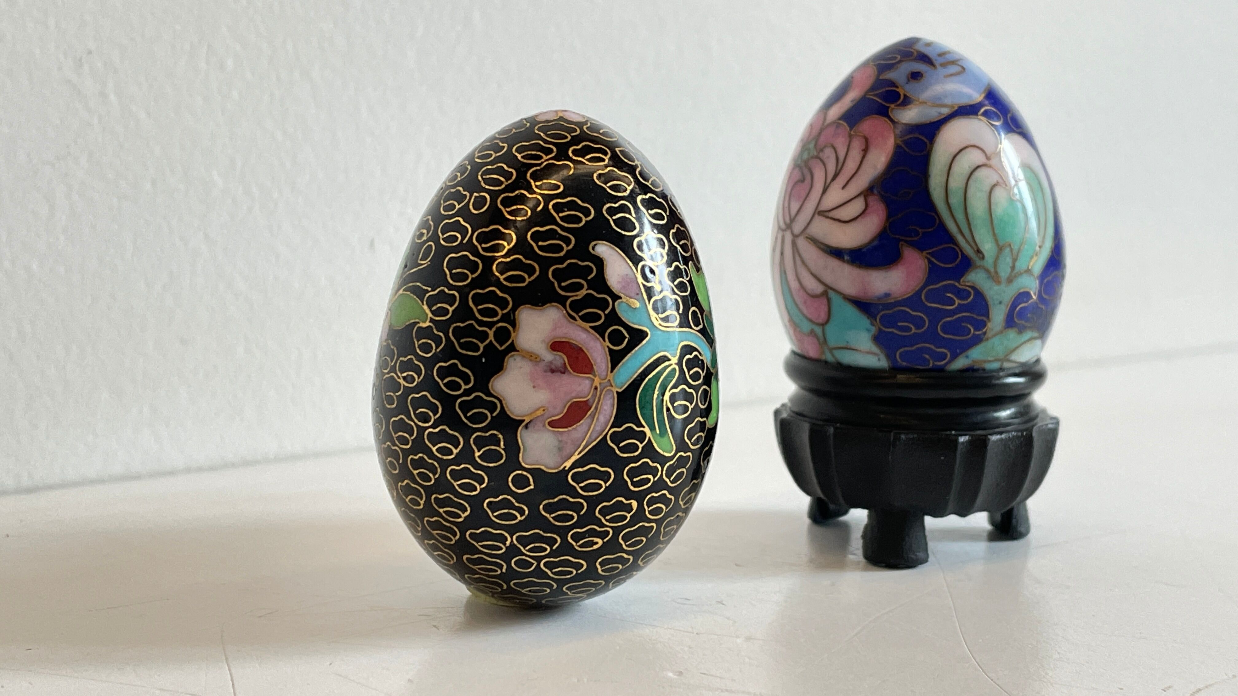 Vintage cloisonné enamelled eggs