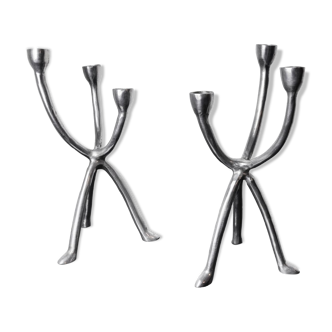 Pair of brutalist candlesticks 3 arms, Denmark, 1970