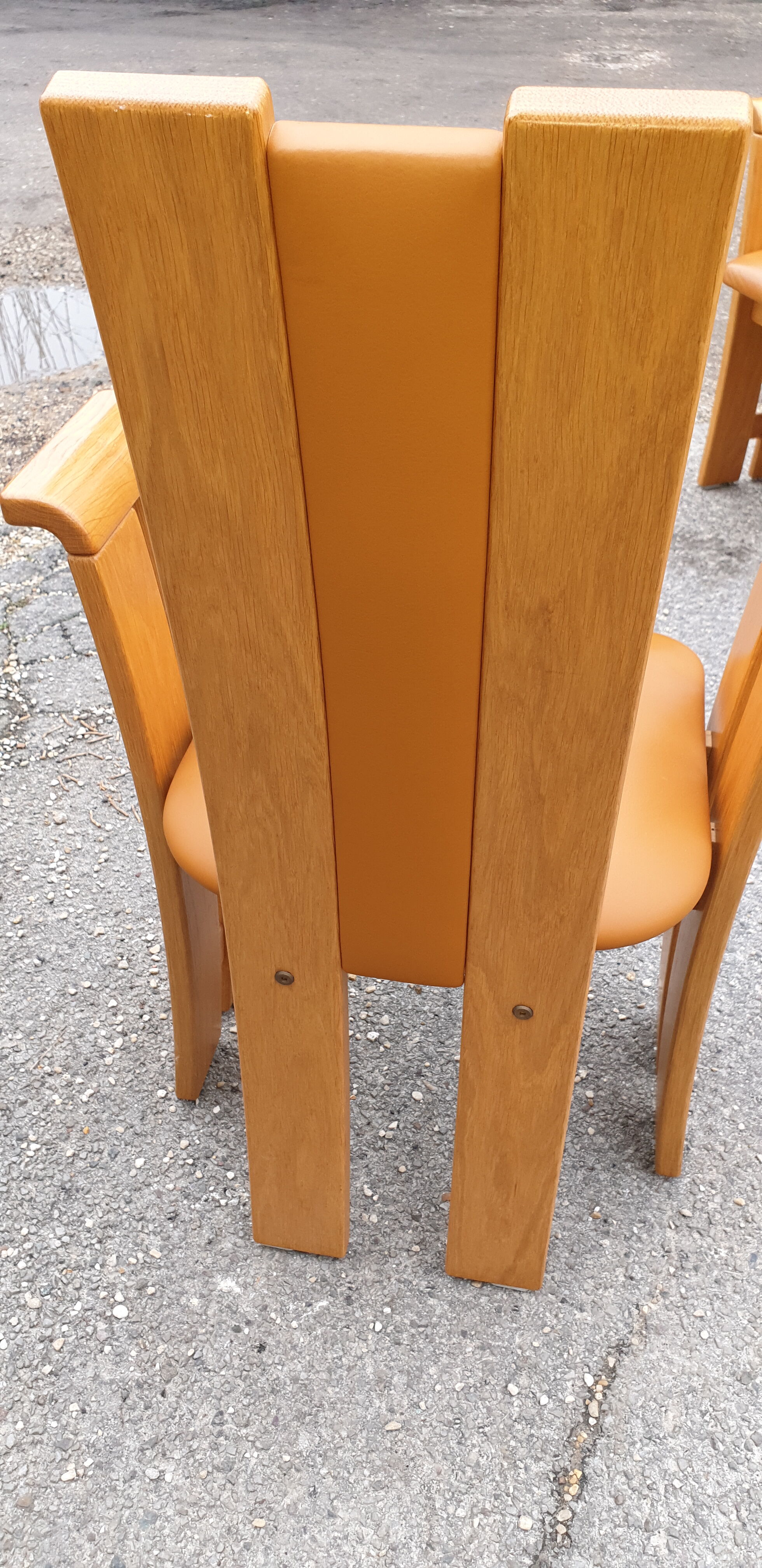 4 fauteuils de table design bois et cuir