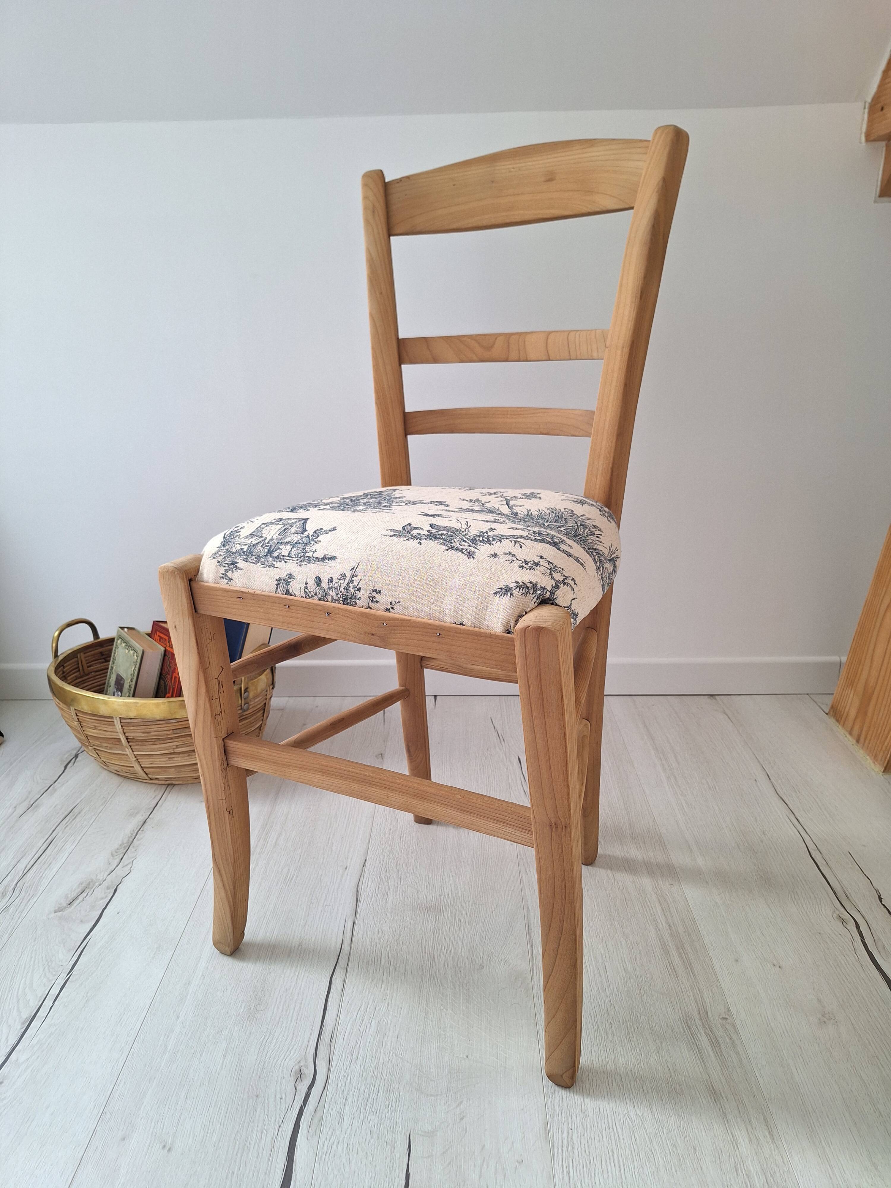 Chaise de campagne en toile de Jouy bleu