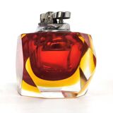 Cendrier vintage en verre de Murano facetté, jaune et rouge