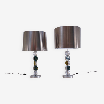 Raak table lamps, large brutalist complementary pair, aluminum, steel and glass, 1972, Dutch